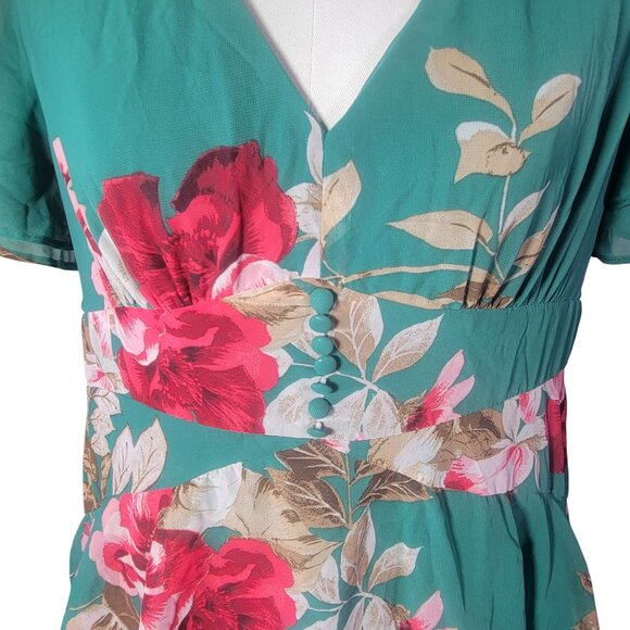 Lulus Midnight Mood Teal Green Floral Print Tiered Maxi Dress Size XL - Picture 2 of 9